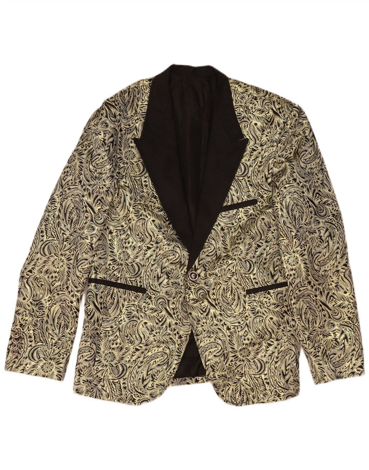 Giacca blazer vintage da uomo a 1 bottone UK 38 Paisley oro medio