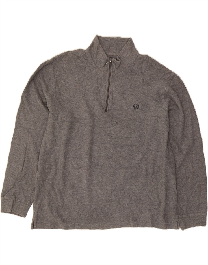 CHAPS Mens Zip Neck Jumper Sweater XL Grey Cotton Vintage Chaps and Second-Hand Chaps from Messina Hembry 