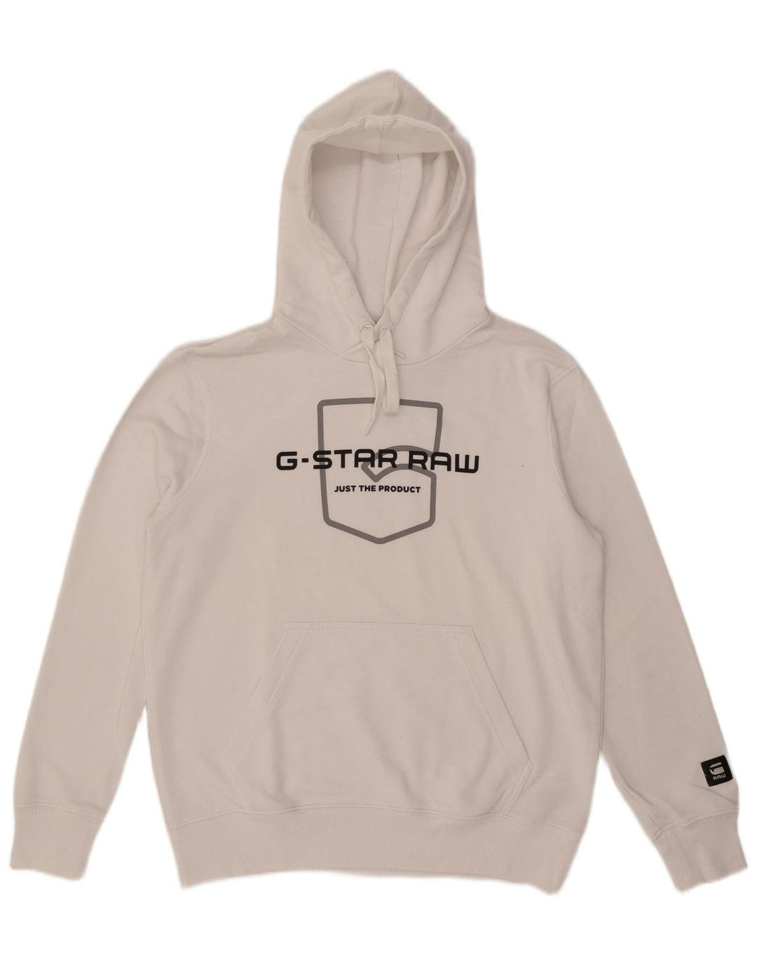 Felpa con cappuccio grafica da uomo G-Star, grande cotone bianco