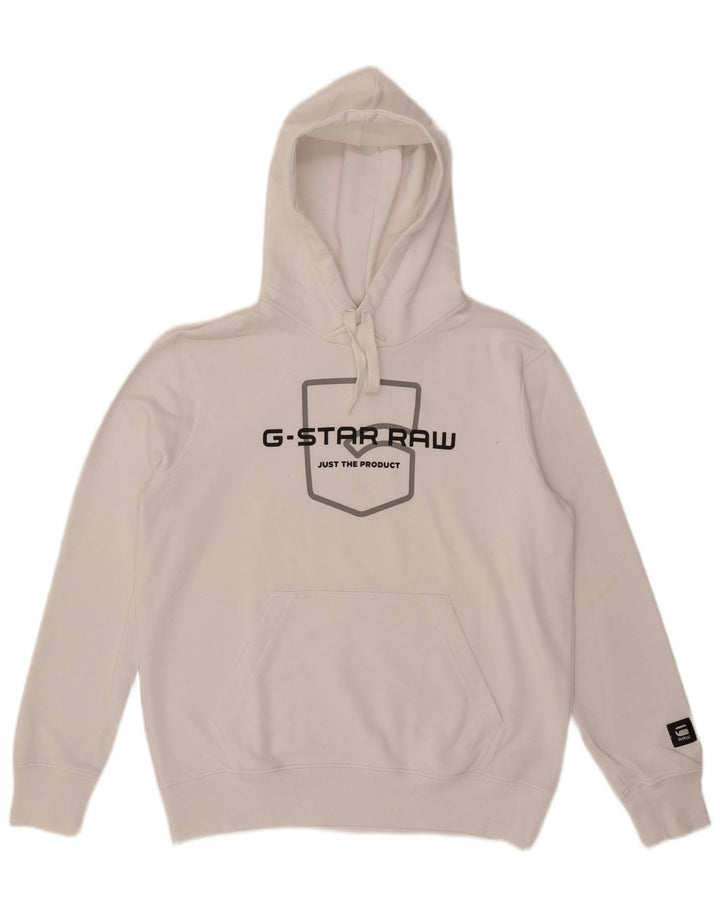 Felpa con cappuccio grafica da uomo G-Star, grande cotone bianco