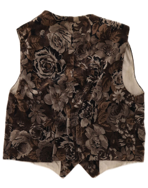 Gilet da donna vintage UK 12 marrone medio floreale