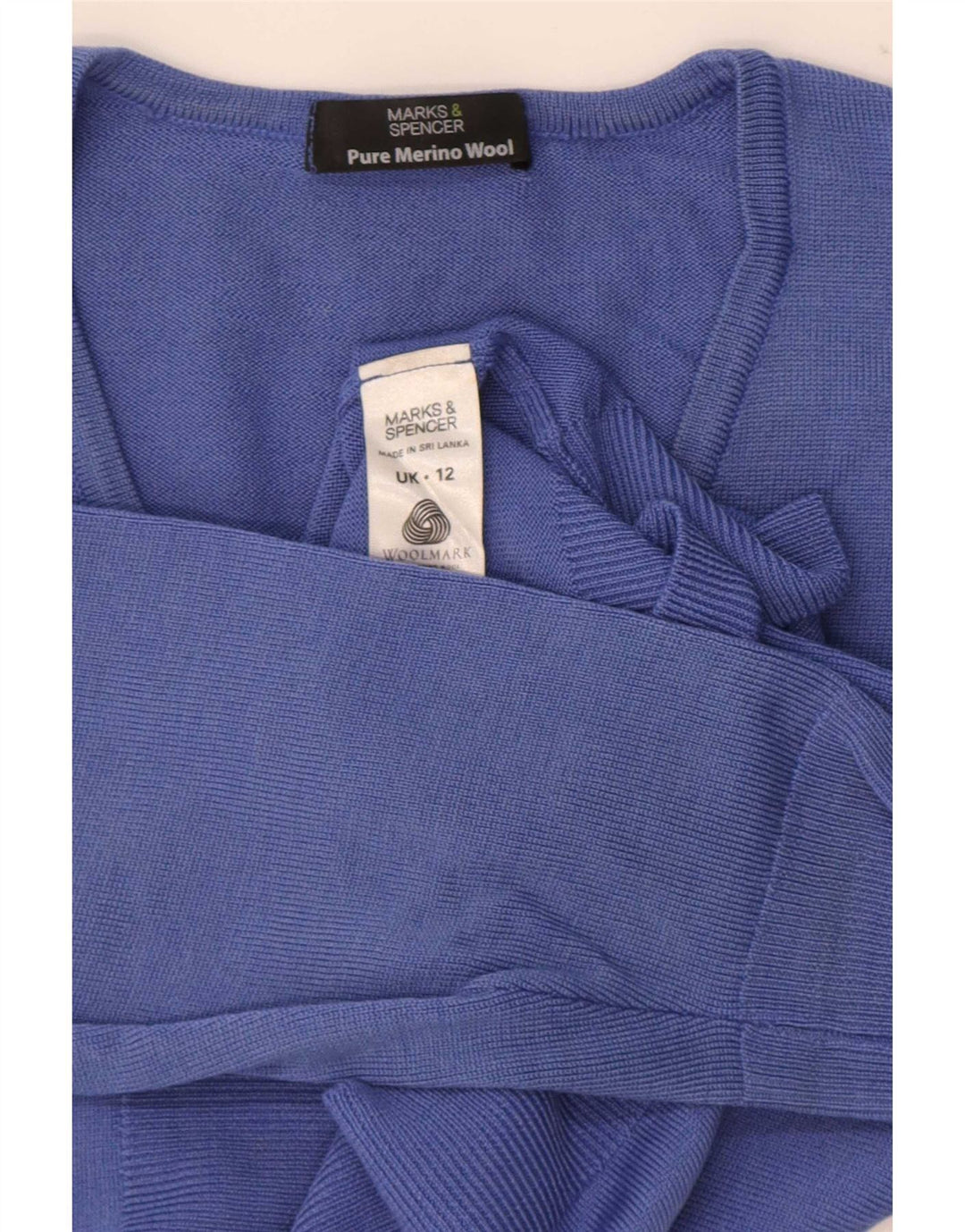 Maglione da donna Marks & Spencer con scollo a V UK 12 Lana merino blu medio