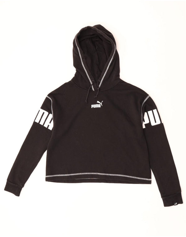 Felpa con cappuccio corta grafica oversize da donna Puma UK 6 XS cotone nero