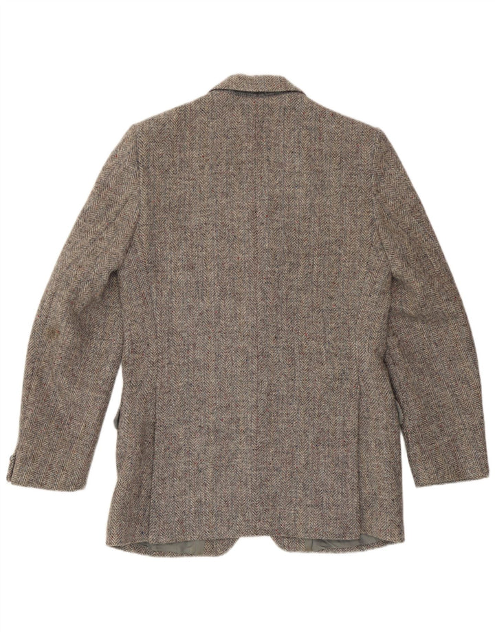 Giacca blazer a 2 bottoni da uomo Harris Tweed UK 36 piccola spina di pesce grigia