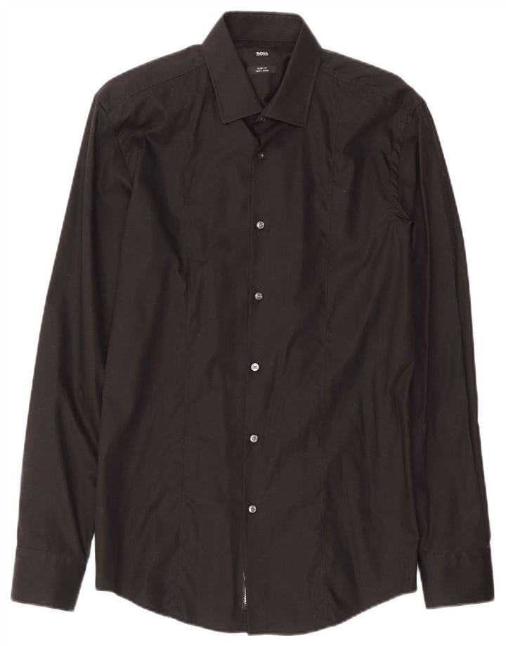Camicia slim fit da uomo Hugo Boss taglia 39 cotone nero medio