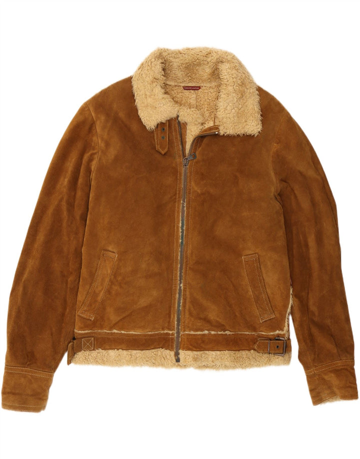 Giacca da uomo in pelle scamosciata Sherpa J.J.Scott EU 50 grande in pelle marrone