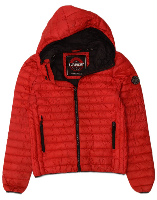 Giacca imbottita con cappuccio da donna SUPERDRY UK 14 grande poliestere rosso