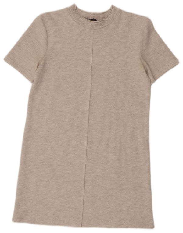 Abito maglione a maniche corte da donna Zara UK 10 piccolo Beige