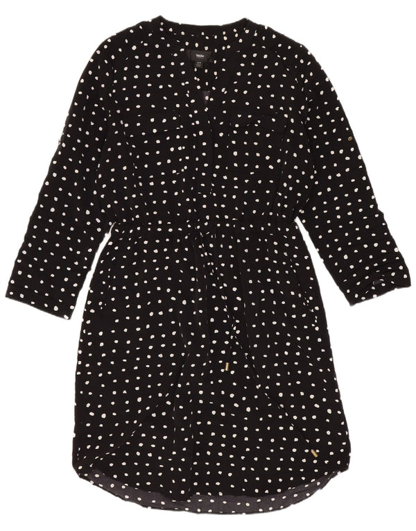 Mossimo Abito camicia oversize a maniche lunghe da donna UK 6 XS Nero a pois