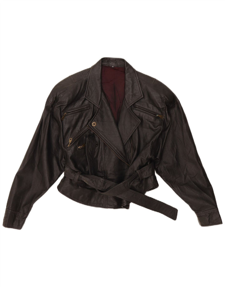 Giacca da motociclista in pelle da donna vintage IT 44 pelle nera media