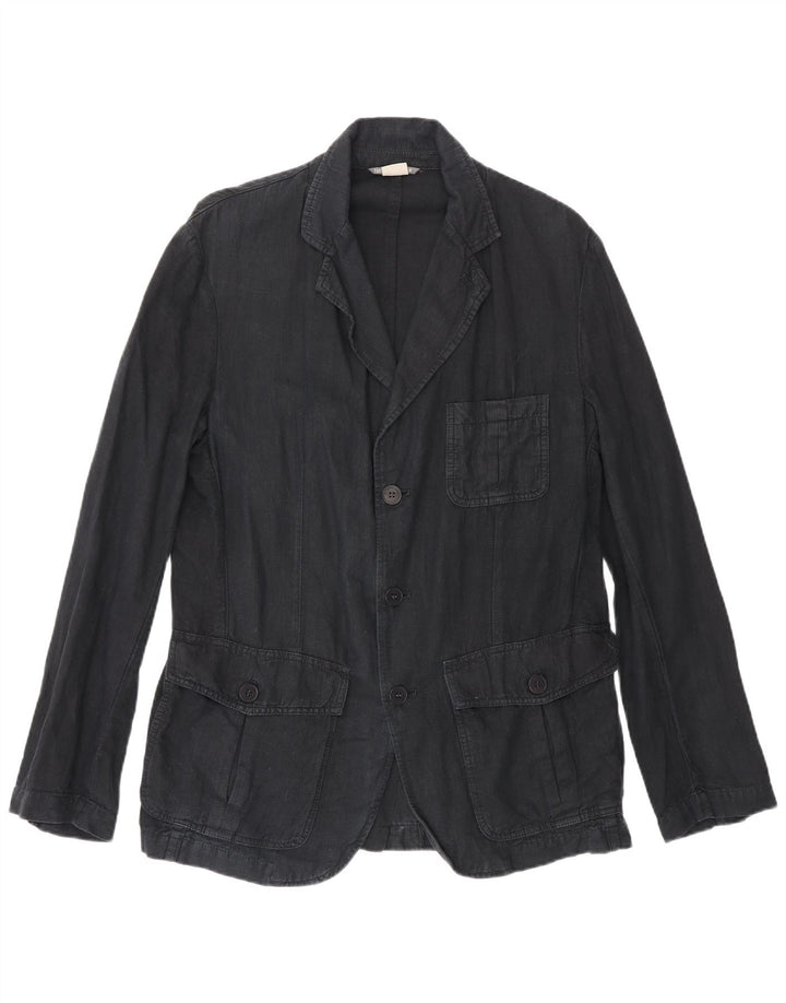 Giacca blazer da uomo a 3 bottoni Zara UK 40 grande lino blu navy