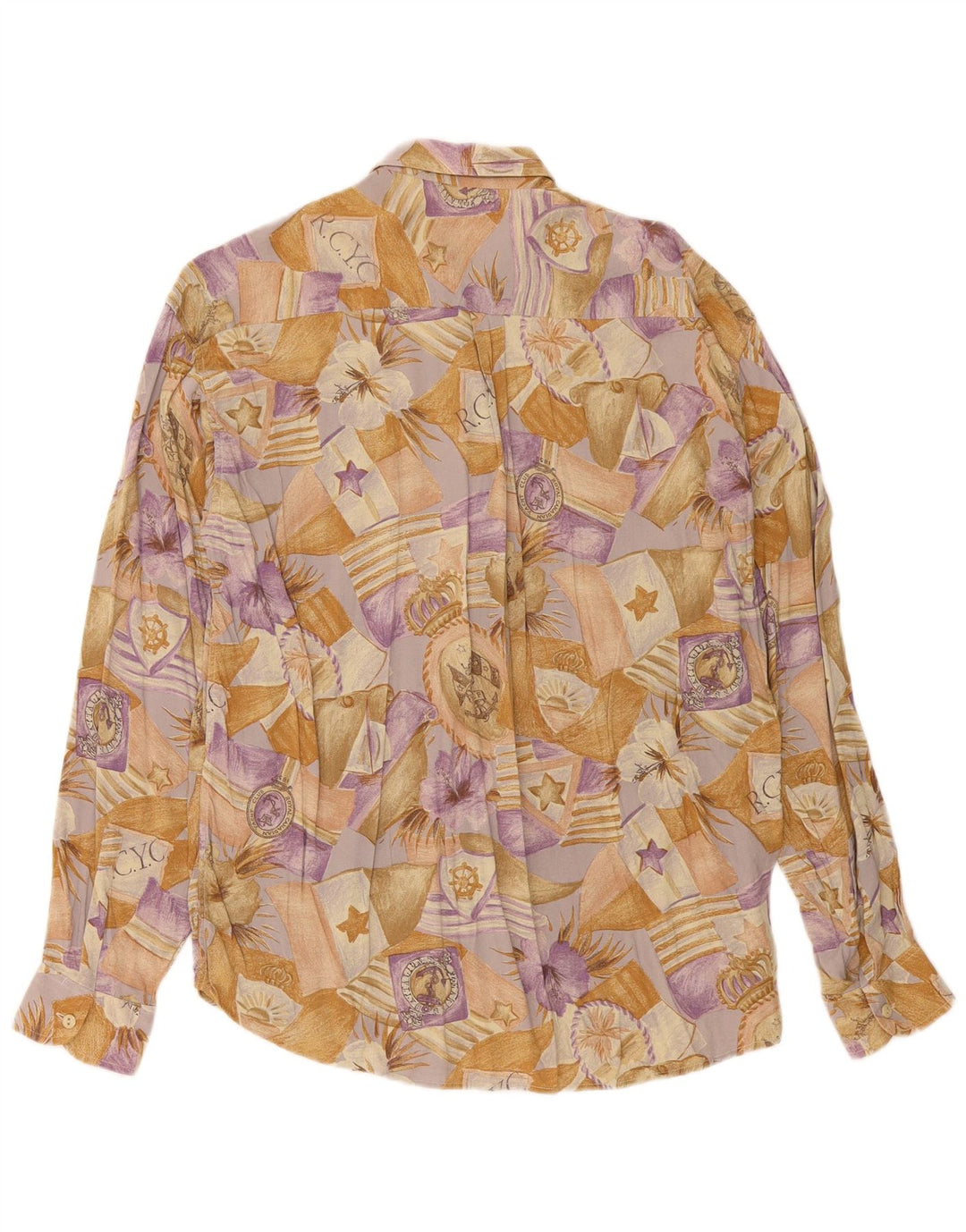 Camicia vintage da uomo in viscosa floreale beige medio