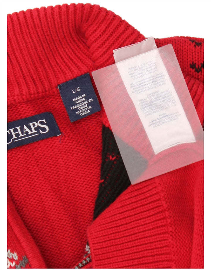 Chaps Uomo Maglione con zip sul collo Maglione grande in cotone Fair Isle rosso