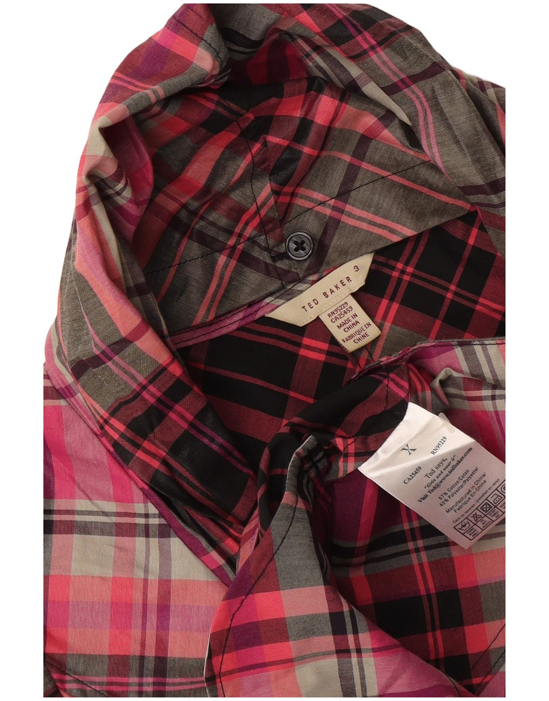 Abito camicia a maniche corte da donna Ted Baker taglia 3 cotone a quadri rosa medio
