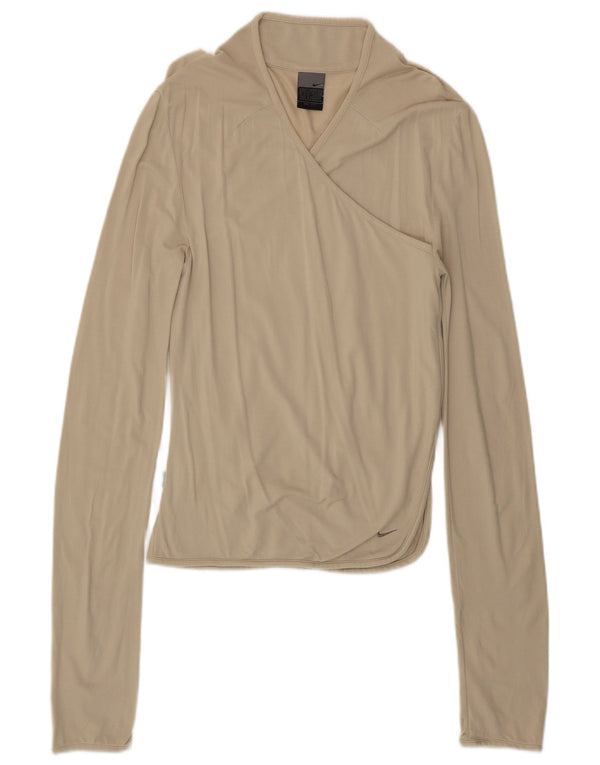 Top Nike Dri Fit da donna a manica lunga UK 8/10 Small Beige