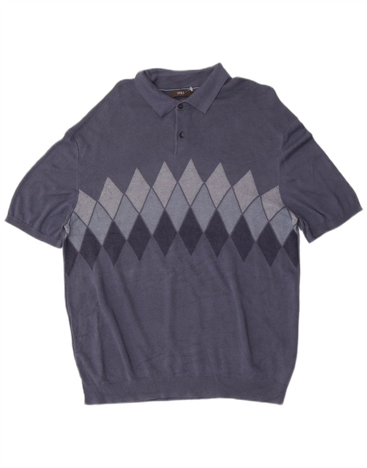 Maglione maglione collo alto da uomo Marks & Spencer 2XL blu a rombi/diamante