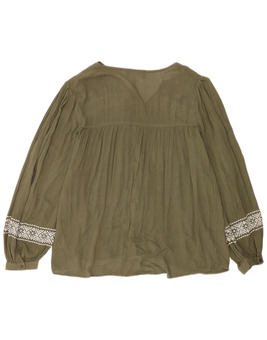 Top camicetta a maniche lunghe da donna Marks & Spencer UK 12 medio kaki geometrico
