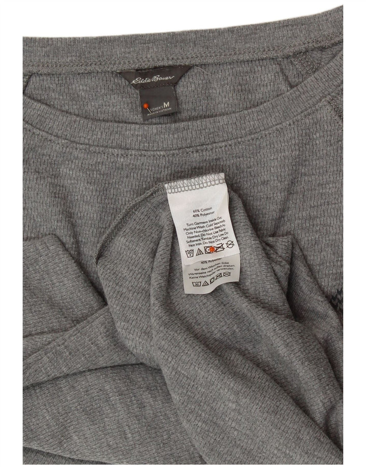 Maglietta da donna a maniche lunghe Eddie Bauer UK 12 Cotone Fair Isle grigio medio