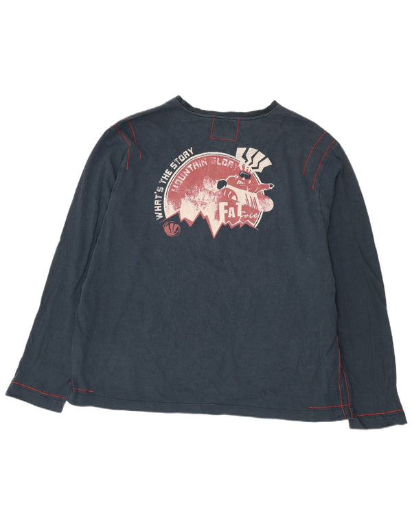 Top grafico da uomo Fat Face manica lunga 2XL cotone blu navy