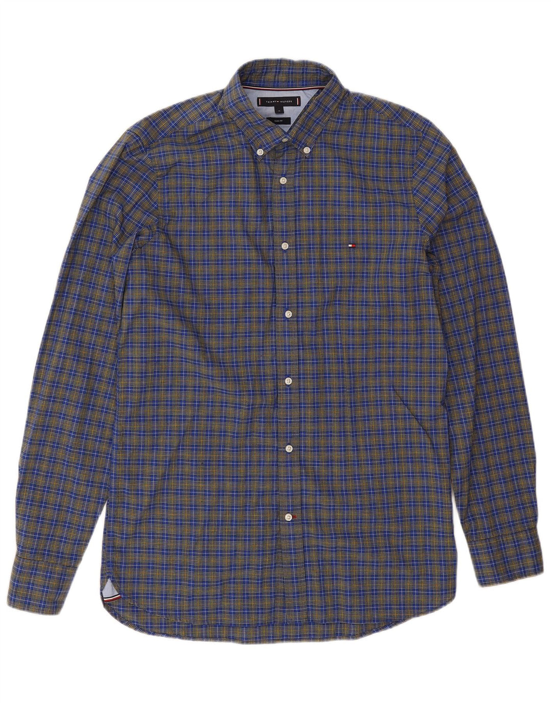 Camicia slim fit da uomo Tommy Hilfiger in cotone a quadri blu medio