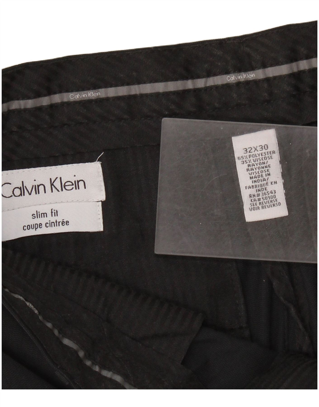 CALVIN KLEIN Pantaloni da abito slim fit da uomo W32 L30 Poliestere nero