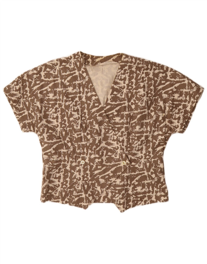 Camicetta a maniche corte con motivo astratto da donna vintage UK 16 grande marrone