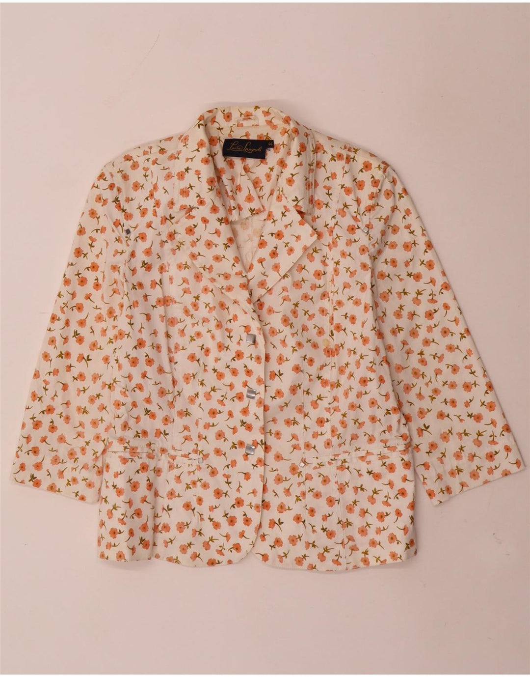 LUISA SPAGNOLI Giacca Blazer a 3 Bottoni da Donna IT 44 Medio Bianco Floreale