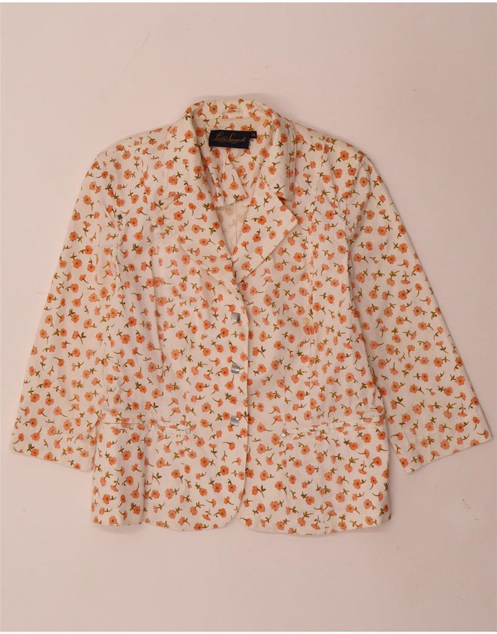 LUISA SPAGNOLI Giacca Blazer a 3 Bottoni da Donna IT 44 Medio Bianco Floreale