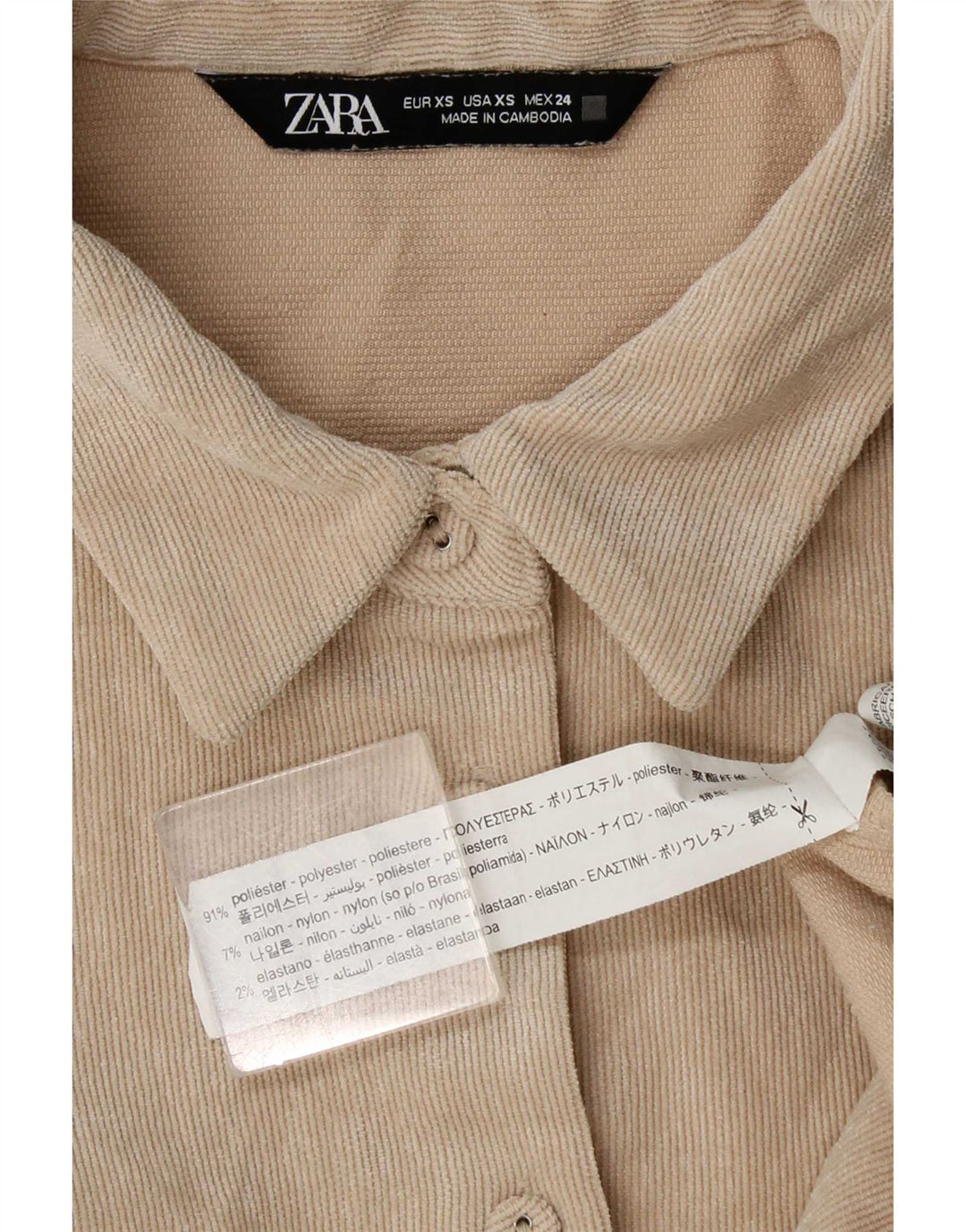 Camicia in velluto oversize da donna Zara UK 6 XS Poliestere beige