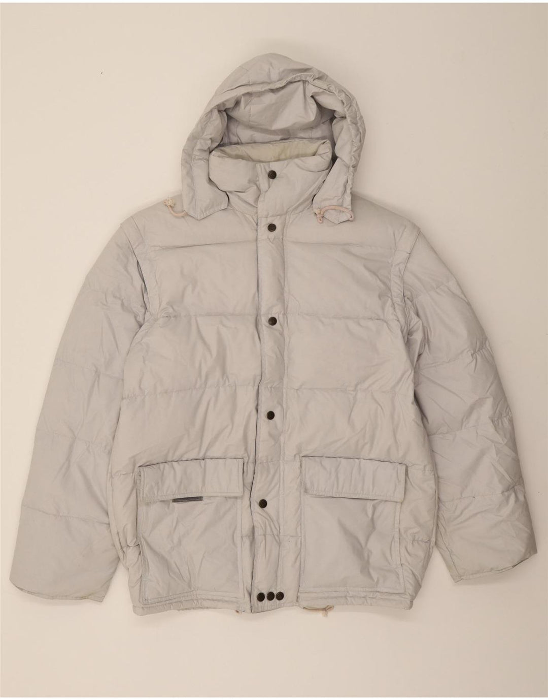 VINTAGE Mens Hooded Padded Jacket UK 40 Large Grey Polyester Vintage Vintage and Second-Hand Vintage from Messina Hembry 