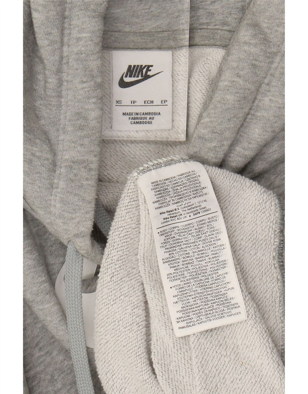 NIKE Felpa con cappuccio grafica oversize da donna UK 6 XS Cotone chiazzato grigio