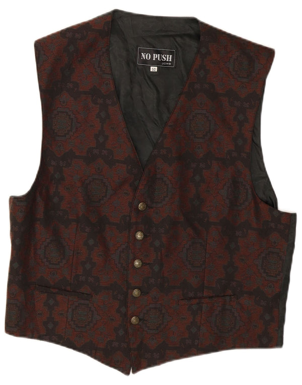Gilet Vintage da Uomo IT 50 Poliestere Ikat Marrone Medio