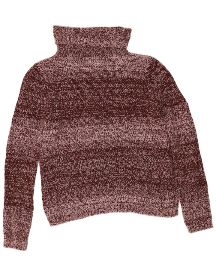 Maglione maglione da donna a collo alto Eddie Bauer UK 14 a righe bordeaux medie
