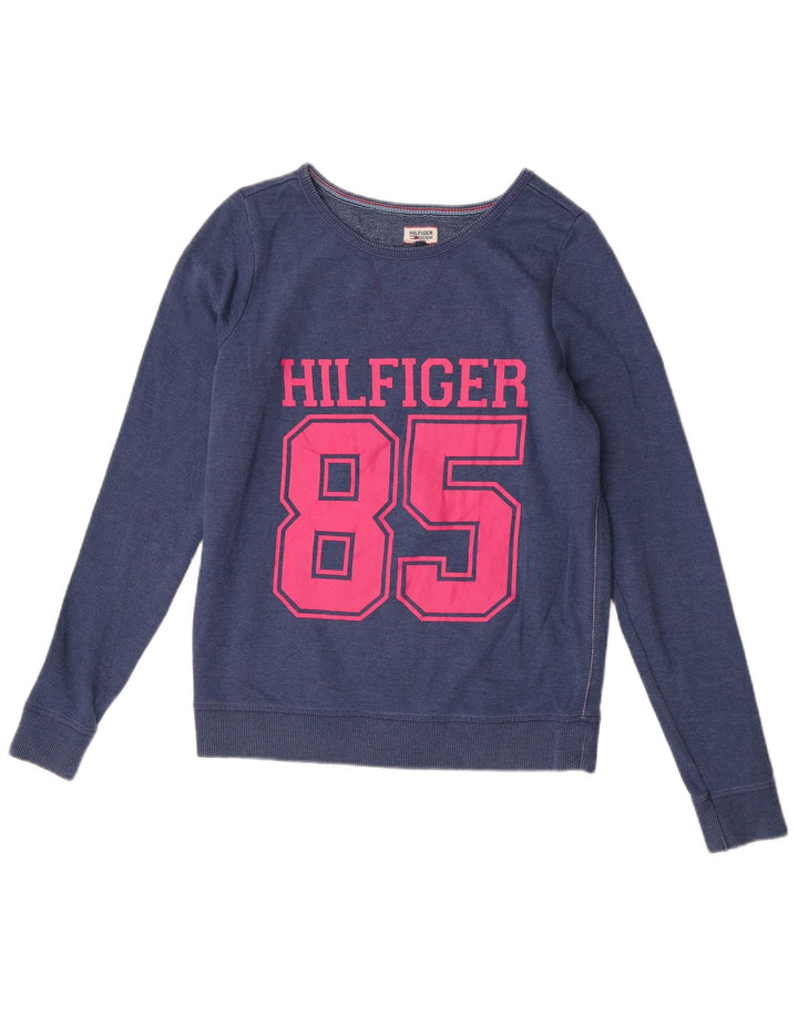 Felpa grafica da donna Tommy Hilfiger Maglione UK 14 Cotone blu medio