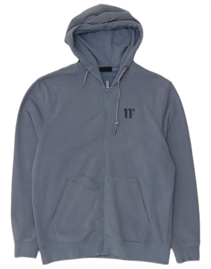 ELEVEN DEGREES Maglione con cappuccio e zip da uomo piccolo in cotone blu