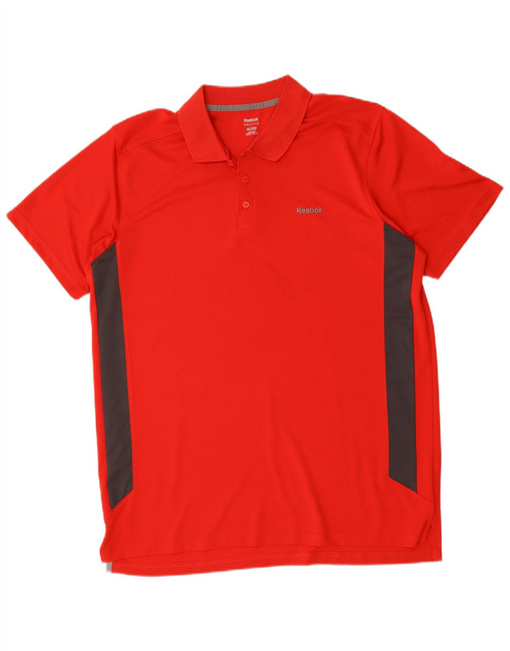 REEBOK Mens Polo Shirt XL Red Colourblock Polyester