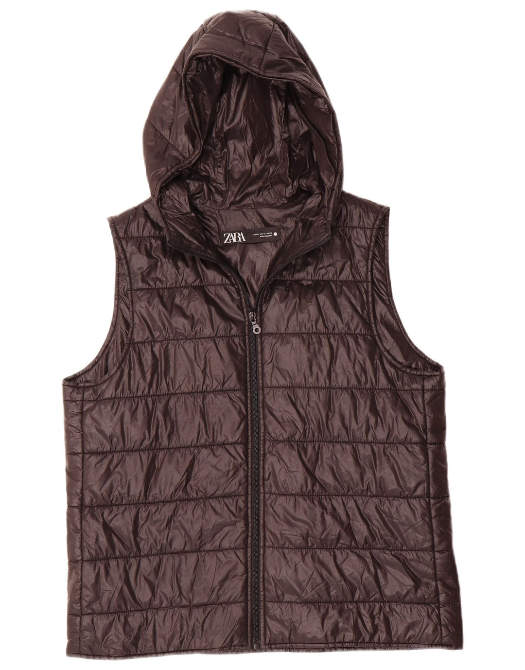 Gilet imbottito con cappuccio da donna Zara UK 14 medio nero poliestere