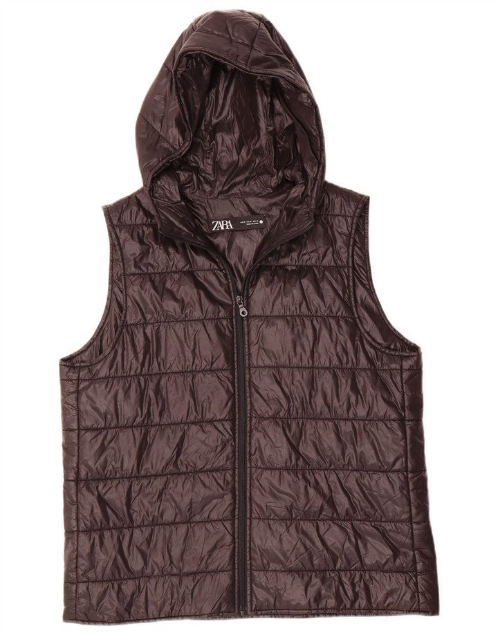 Gilet imbottito con cappuccio da donna Zara UK 14 medio nero poliestere