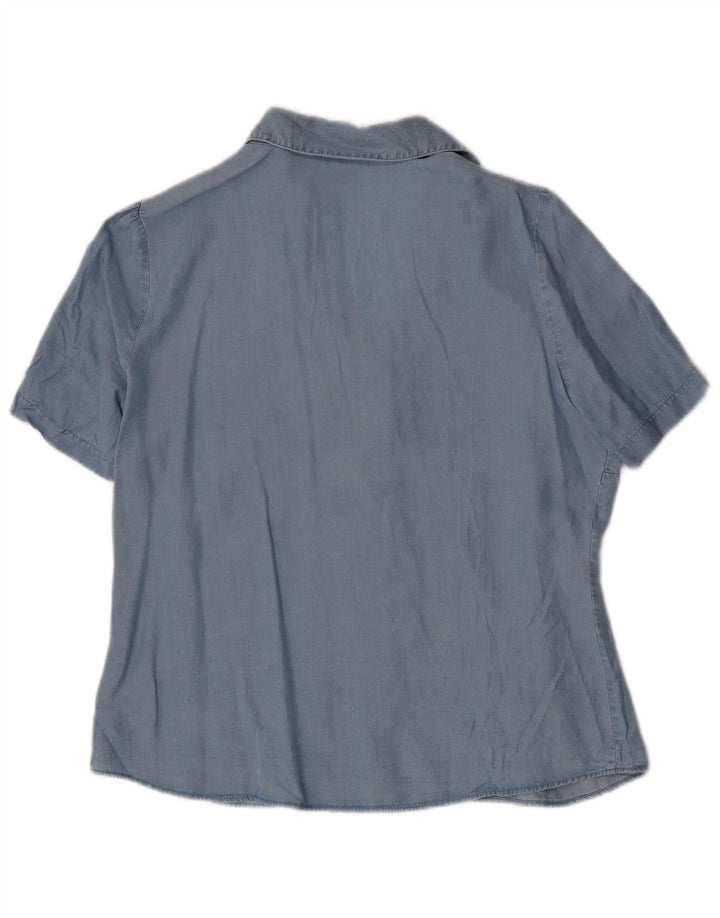 MARKS & SPENCER Camicia a maniche corte da donna UK 14 Large Lyocell blu