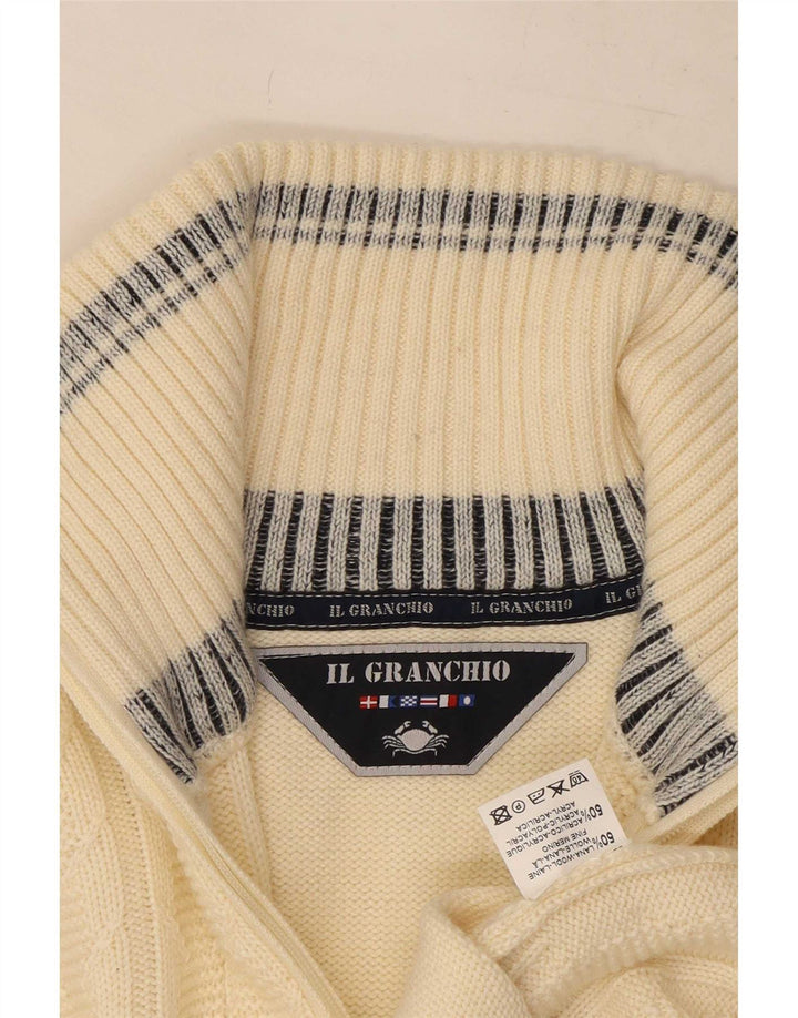 Il Granchio Maglione da uomo con zip e collo grande in lana bianca