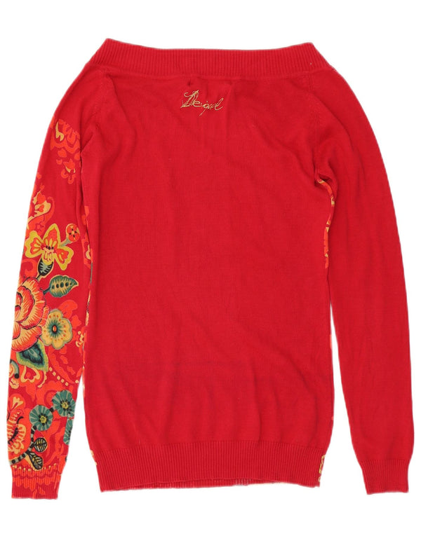 Desigual Donna Maglione con scollo a barchetta Maglione UK 12 Medio Rosso Floreale