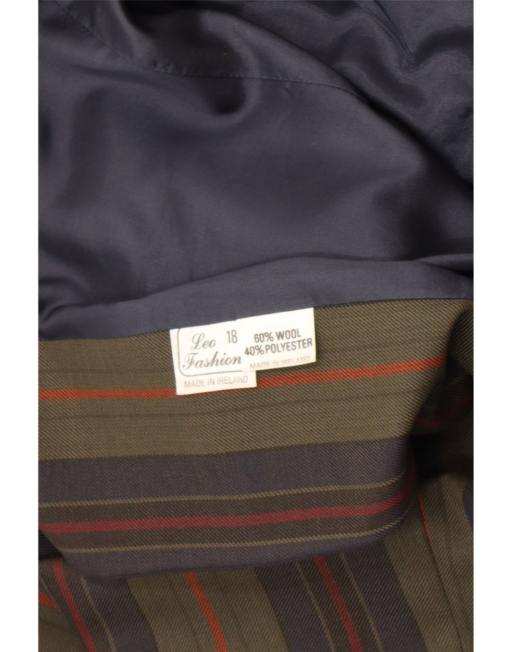 Giacca blazer vintage da donna a 3 bottoni UK 18 XL lana a righe kaki