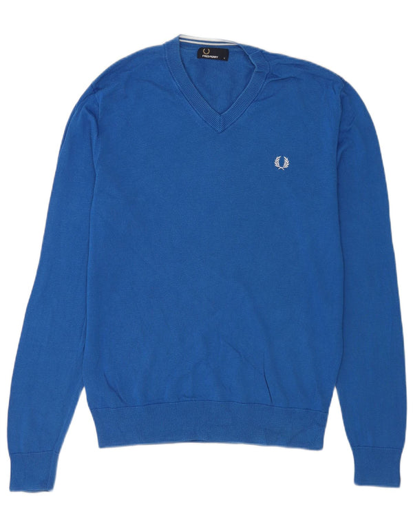 Maglione da uomo con scollo a V Fred Perry piccolo in cotone blu