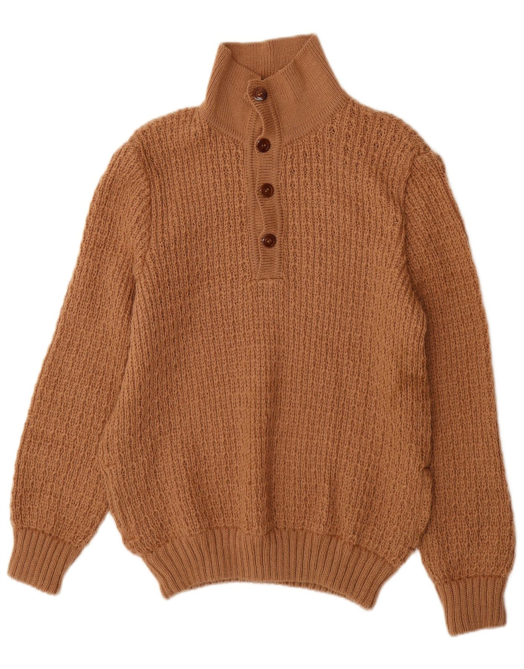 Maglione vintage da uomo con collo a bottoni marrone medio
