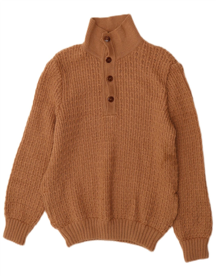 Maglione vintage da uomo con collo a bottoni marrone medio