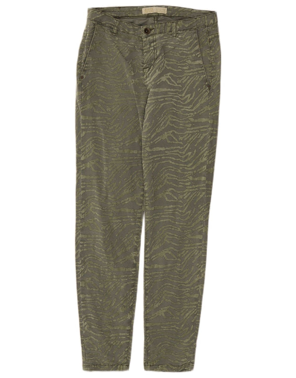 Pantaloni chino slim da donna ZARA EU 34 2XS W24 L27 kaki stampa animalier