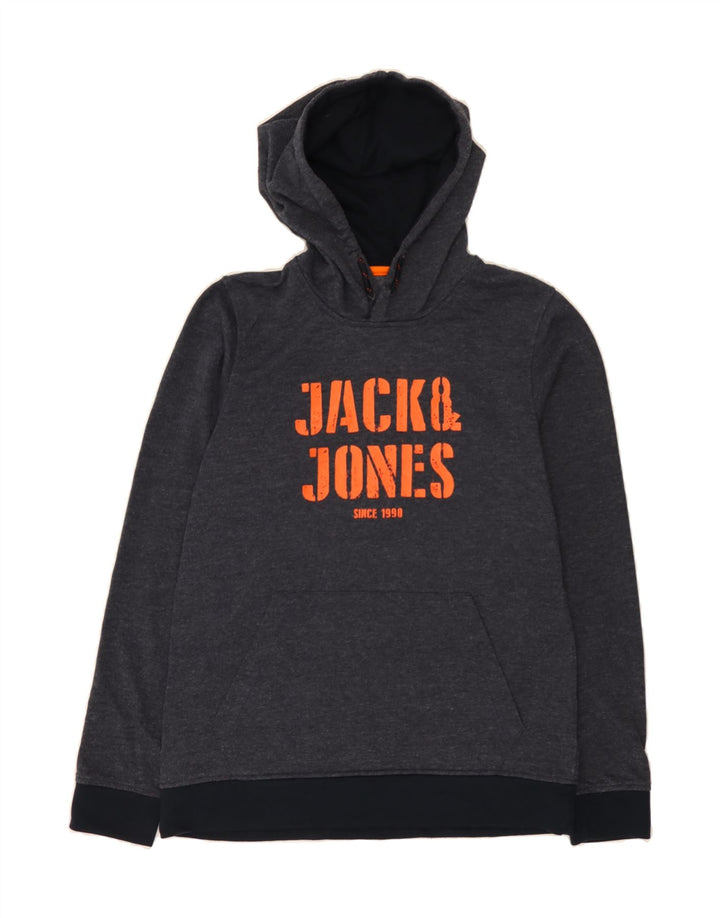 JACK & JONES Boys Graphic Hoodie Jumper 15-16 Years Navy Blue Polyester Vintage Jack & Jones and Second-Hand Jack & Jones from Messina Hembry 