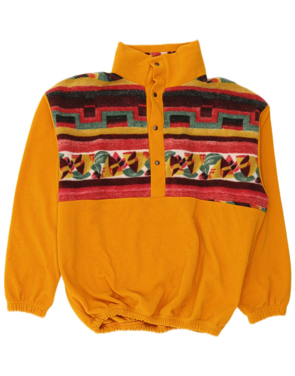 Maglione in pile da uomo vintage con bottone e collo XL giallo geometrico