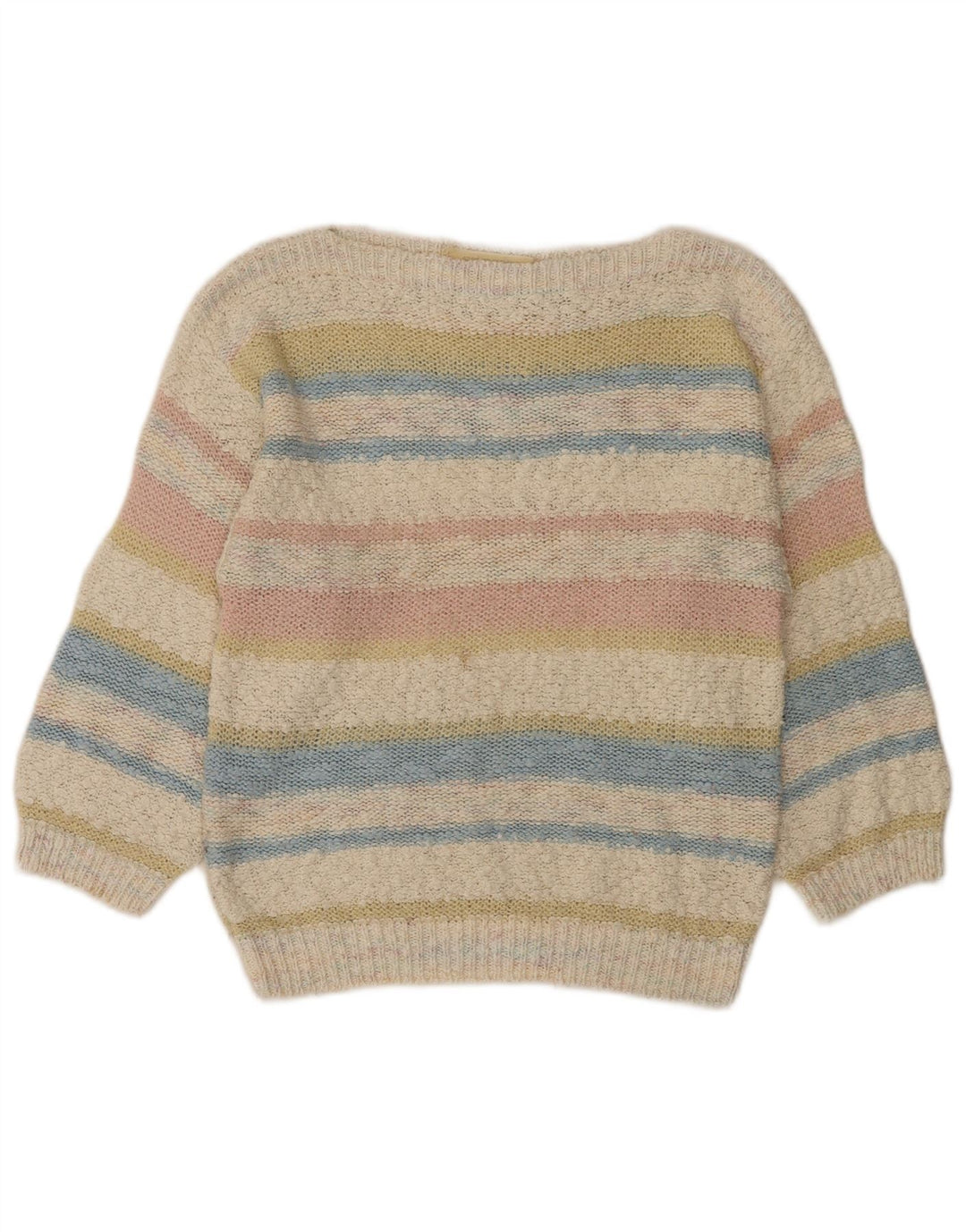 Maglione maglione vintage da donna con scollo a barca UK 12 a righe multicolori medie