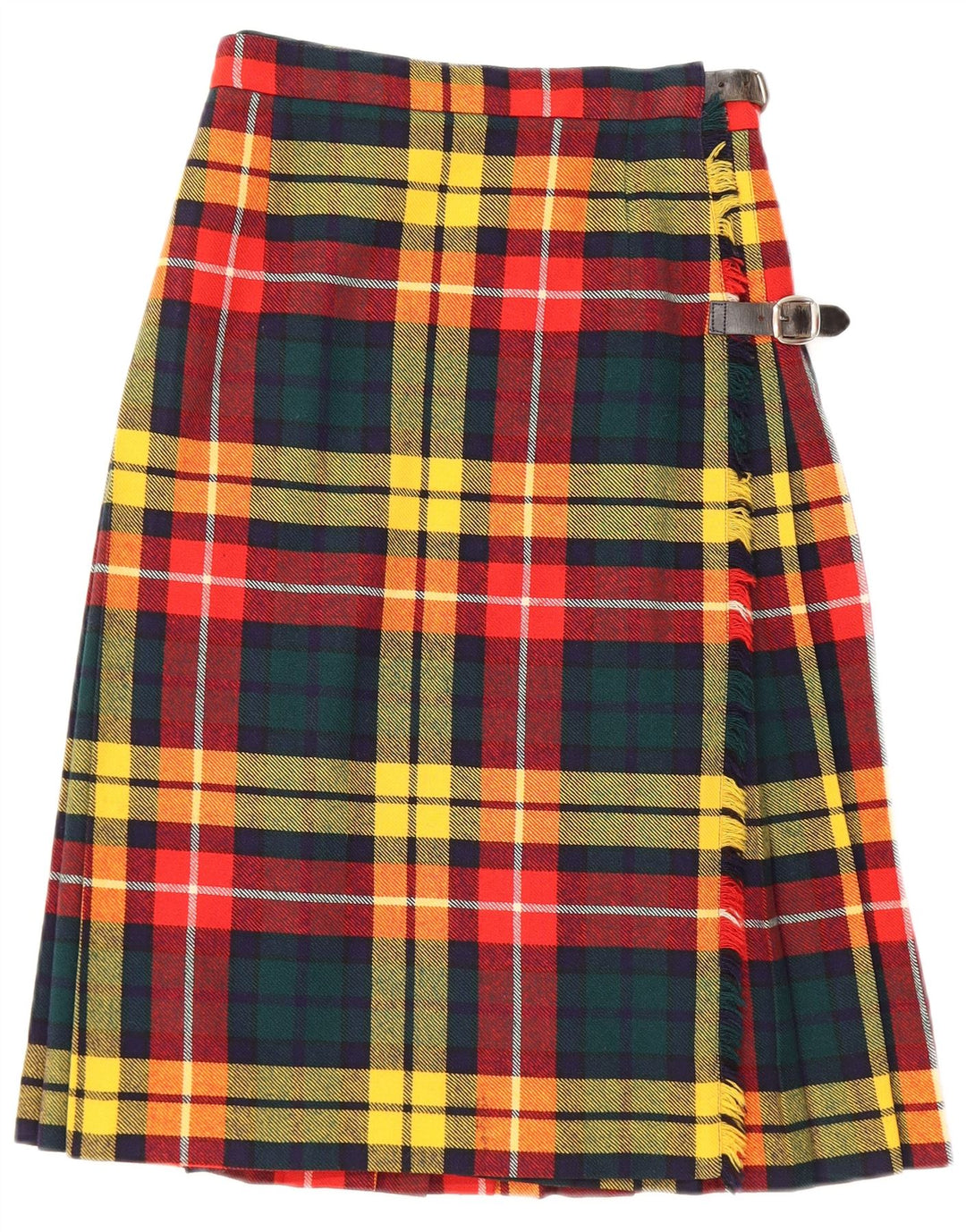 Gonna a portafoglio vintage da donna W24 XS in lana vergine a quadri multicolore